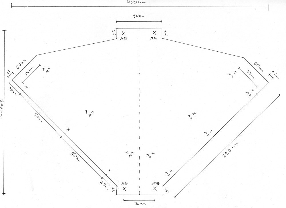 The base plate after cutting and drilling